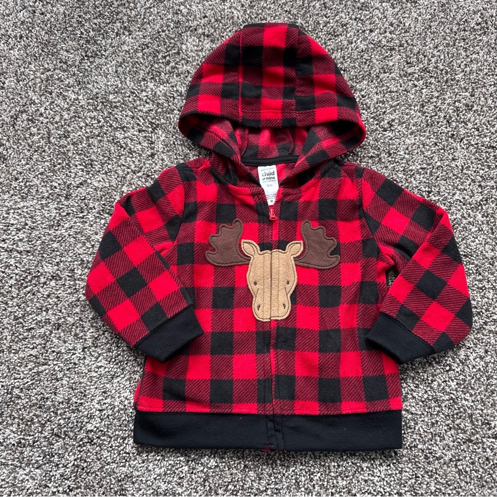 Child of Mine Red and Black Plaid Hoodie with Moose